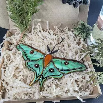 Витражное стекло «Ловец солнца» ручной работы «Ловец солнца» в виде бабочки, подвесная панель-бабочка, декор для окна для мам и женщин жёлтый