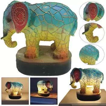 Витражный прикроватный светильник с изображением льва, дельфина, волка, цветное стекло, серия животных, настольный ночник из смолы для гостиной, спальни, офиса