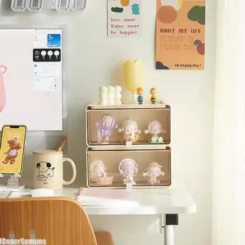 Витрина для ювелирных изделий, настольный шкаф для хранения вещей, подставка для фигурок, пылезащитная витрина для кукол, ящик для хранения игрушек, прозрачный акрил светло-желтого