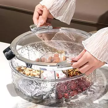 Витрина для закусок, пластиковый отсек, поднос для хранения продуктов с крышкой, тарелка для сухофруктов, легкая роскошная рождественская коробка конфет, блюдо для сушеных орехов