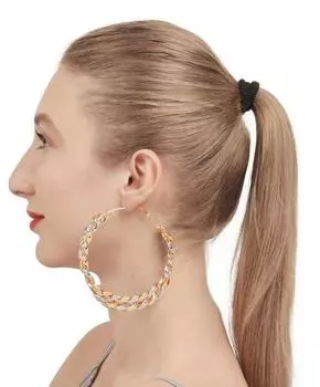 Витые золотисто-серебряные серьги-кольца-цепочки золотистый/серебряный