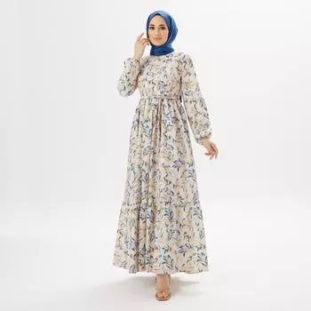 Viva Льняное женское длинное платье на подкладке с современным рисунком