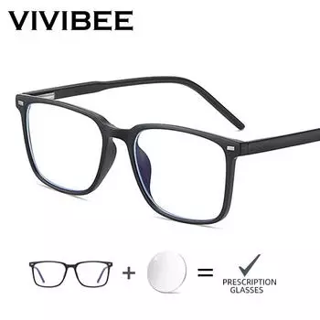 VIVIBEE Customized Prescription Glasses Men TR90 Matte Black Square Anti Blue Light Eyewear Optical Myopia Classic Eyeglasses Single Version&1.56&None