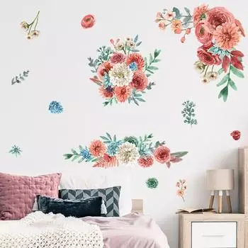 Яркие долговечные настенные наклейки из ПВХ с романтическими цветами и бабочками для гостиной 1