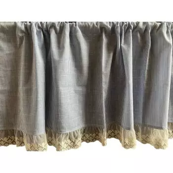 Vivienne Cafe Curtain 45 x Blue White Cotton Stripe Series Embroidery Curtain WK1602U1 [Lace 120cm] &