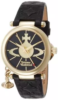 [Vivienne Westwood] Часы ORBII с черным циферблатом, черная кожа, кварцевый механизм VV006BKGD Товар черный [Товар]