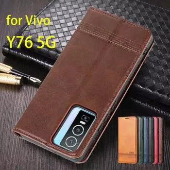 Vivo Y76 5G Case Magnetic Adsorption Leather Fitted Case for Vivo Y76 5G 6.58 Flip Cover Protective Case Capa Fundas Coque Vivo Y76 5G&Only Case