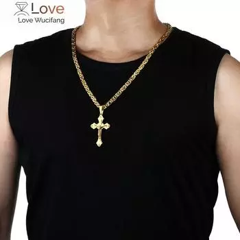 Византийская цепь Распятие Христос Иисус кулон ожерелье многослойный кристалл нержавеющая сталь крест кулон ожерелье ювелирные изделия подарок 55cm