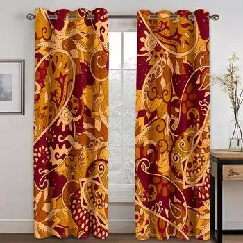Визуальное воздействие ослепительный узор цифровая печать занавеска гостиная спальня 90г полиэстер слабозатеняющая ткань для штор две панели W50xH130(CM)x2pcs&Hook красный