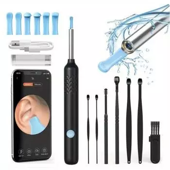 Визуальный очиститель ушей с камерой Отоскоп для удаления ушной серы USB-зарядка 8-мегапиксельный инструмент для эндоскопа Earpick Мини-камера Набор инструментов для ухода за здоровьем чёрный
