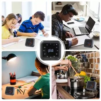 Визуальный таймер обратного отсчета для приготовления пищи и выпечки, бесшумная работа, магнитный кухонный таймер с большим светодиодным дисплеем белый