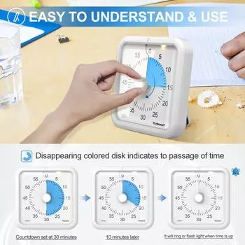 Визуальный таймер Yunbaoit 16 см, VT06 большой 60-минутный таймер обратного отсчета для классов, подходит для детей и использования в офисе