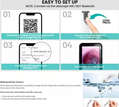 Визуальный ушной эндоскоп Wi-Fi беспроводной отоскоп для удаления ушной серы 3,9 мм 720P Фотосъемка Видео Совместимость с IOS Android серый