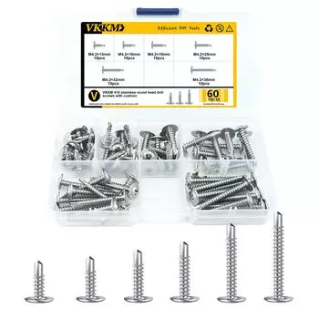 VKKM Stainless Steel Round Head Screws - 60-Piece Set for Various DIY Projects