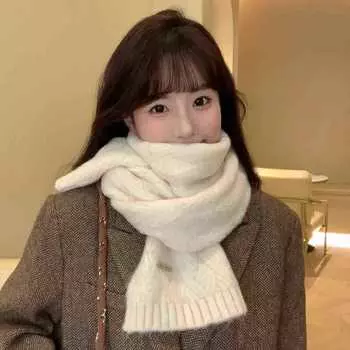 Включает шерстяной вязаный шарф, женский сезон, высококачественный, утолщенный теплый студенческий шарф