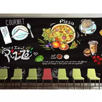 Вкусная пицца настенная роспись мультфильм тема большие обои пицца, 3D съемный настенный декор наклейка для пиццерии закусочная обои 200 cm(W) x 140 cm(H)