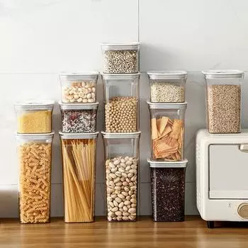 Влагонепроницаемый герметичный квадратный прозрачный контейнер для хранения зерна, банка для сухофруктов, консервные банки, кухонный пластиковый контейнер-органайзер