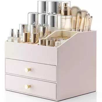 Vlando Makeup Box Большая вместимость 3-х уровневый ящик для хранения косметики для ухода за кожей Хранение кистей для макияжа Косметическая коробка Подарок на день рождения для женщин Товары, розовый