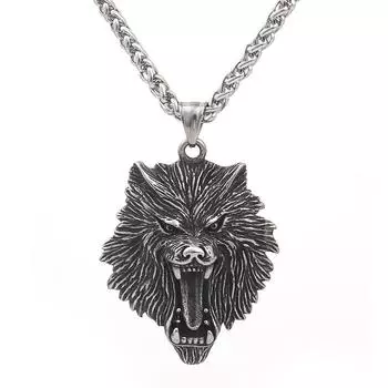 Властное ожерелье с кулоном в виде головы волка из нержавеющей стали, мужские аксессуары в стиле панк 60CM