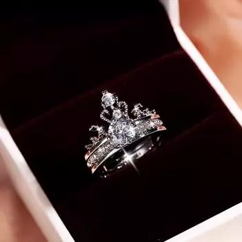 Властное великолепное стильное кольцо с короной AAAA, двойное кольцо с блестящим цирконом, модное вечернее кольцо королевы, женские ювелирные изделия 5 белый