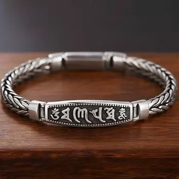Властный модный тайский серебряный мужской браслет S925 с шестизначной мантрой, трендовая ретро-цепочка Шопена 18cm
