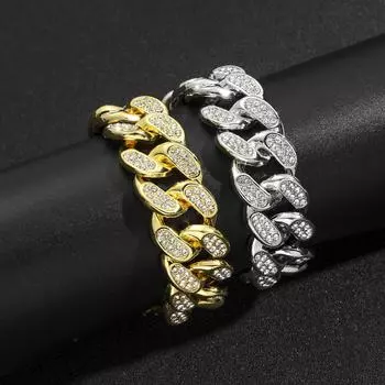 Властный преувеличенный браслет в стиле хип-хоп, кубинская цепочка, 20 мм, смелый, прочный, с большой пряжкой, уличный мужской браслет с бриллиантами 7 inch серебряный