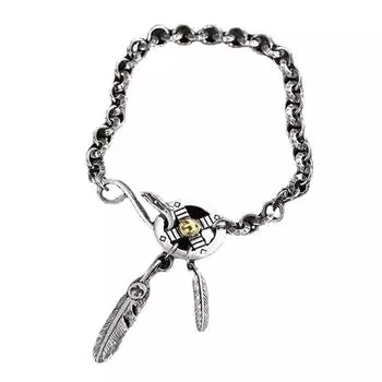 Властный Шарм S925 Тайский Серебряный Браслет с Перьями Мужская Трендовая Индивидуальная Ретро Серебряная Цепочка Роскошные Ювелирные Изделия Подарок 22CM