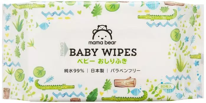 Влажные салфетки Mama Bear Baby Pure Water, сделаны в Японии, без парабенов, без запаха, 80 листов, 20 шт. [бренд Amazon] 99% (х штук) [Кейс Продукт]