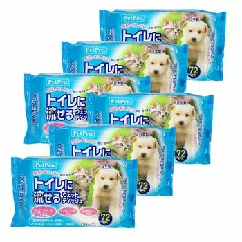 Влажные салфетки Pet Pro, которые можно смывать в унитаз, 72 шт. x 6 шт.
