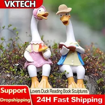 Влюбленные Утки Декор Статуя Чтение Книги Смола Красивая Статуя Садовые Принадлежности Ремесло Ручная Работа Водонепроницаемый Для Уличного Крытого Двора CHINA