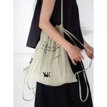 VM Vanilla Mountain# Yah Series Drawstring Backpack Shoulder Bag Large Capacity Multifunctional Commuter Denim Stripe In Stock | Gray green Stripes