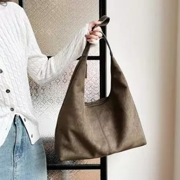 Вместимость Застежка-молния Досуг Замша Женские сумки через плечо Простота Мода Швейные нитки Универсальные женские сумки чёрный