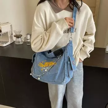 Вместительная джинсовая сумка Lazy Wind, студенческая сумка для отдыха и поездок на работу, модная универсальная сумка-мессенджер