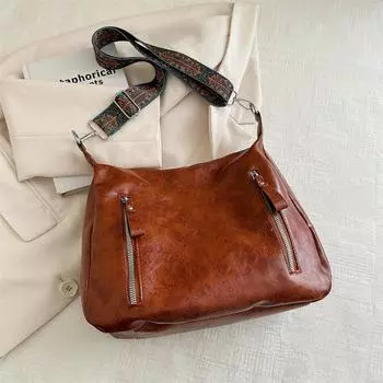 Вместительная Модная Сумка Через Плечо с Широким Плечевым Ремнем Женская Весенняя Сумка Мессенджер Сумка-Тоут Женская коричневый