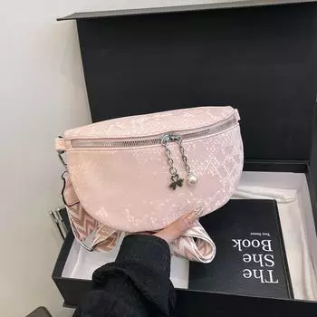 Вместительная повседневная женская сумка в западном стиле, поясная сумка с узором змеиной кожи, однотонная модная нагрудная сумка, универсальная повседневная простая сумка через плечо 25*20*14*8 розовый