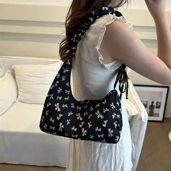 Вместительная сумка через плечо для поездок на работу, простая сумка через плечо под мышкой, модная универсальная женская сумка с бантом чёрный