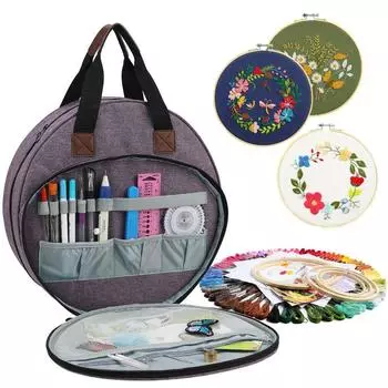 Вместительная сумка для ниток для вышивания, органайзер для вязания с длинной ручкой, швейные принадлежности фиолетовый