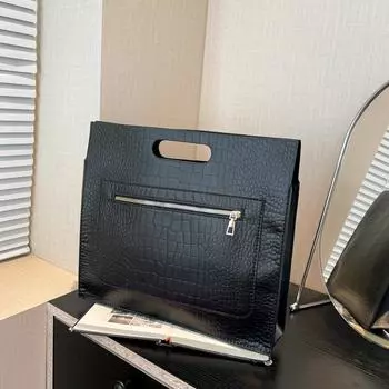 Вместительная сумка-клатч Повседневная сумка Деловой портфель Винтажная офисная женская сумка Горизонтальная сумка чёрный