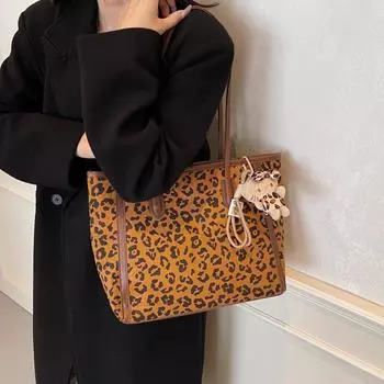 Вместительная сумка-тоут в стиле ретро с леопардовым принтом, модная и простая наплечная сумка, портативная женская сумка no pendant коричневый