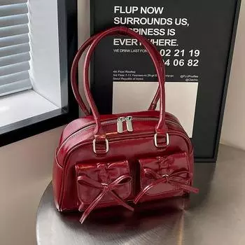 Вместительная женская сумка-бантик в балетном стиле подмышкой, универсальная сумка на одно плечо серебряный