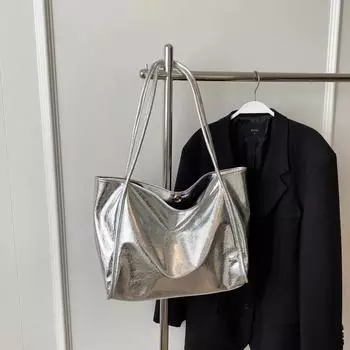 Вместительная женская сумка через плечо из золотой и серебряной кожи, роскошная сумка, переносная сумка для покупок, женская сумка с ручкой сверху