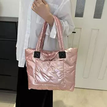 Вместительная женская сумка-мешок на пуху, модная сумка на плечо на осень и зиму, популярная сумка-тоут для поездок на работу 39x10.5x29cm коричневый