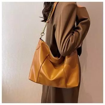 Вместительная женская сумка-тоут для поездок на работу, простая и универсальная сумка через плечо из полиуретана, высококачественная сумка в стиле ретро подмышкой, осенне-зимняя женская сумка. чёрный