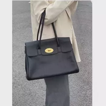 Вместительная женская сумка-тоут и сумка через плечо из коровьей кожи с верхним слоем, стиль Юань Цюань. чёрный