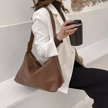 Вместительная женская сумка в стиле ретро и мода, сумка-тоут на одно плечо для частых занятий студентов коричневый