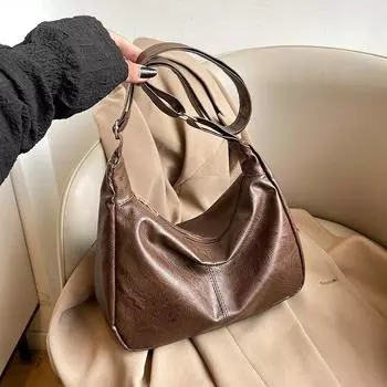 Вместительные женские сумки, сумки-тоут с мягкими стенками, модные и универсальные, простые и вместительные сумки через плечо. коричневый