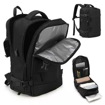 Вместительный деловой рюкзак для путешествий с отделением для ноутбука, прочный полиэстер, регулируемые ремни, отделение для обуви и отделение для влажного/сухого белья чёрный