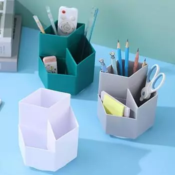 Вместительный держатель для ручек, ящик для хранения канцелярских принадлежностей для студентов, вращающийся на 360 градусов, креативный наклонный пластиковый ящик для хранения канцелярских принадлежностей белый