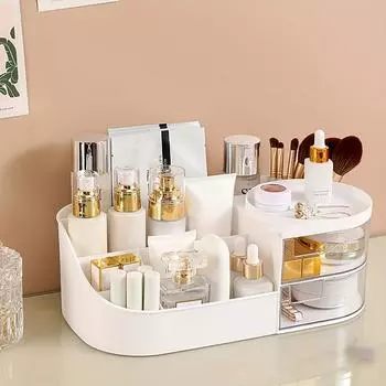 Вместительный контейнер для хранения косметики с прозрачными ящиками - пластиковый настольный контейнер для хранения косметики, многофункциональный держатель средств по уходу за кожей и губной помады белый