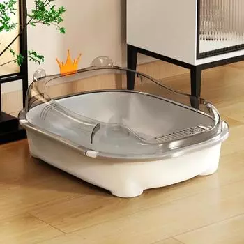 Вместительный кошачий туалет, антипригарная песочница для домашних животных, безопасный лоток для кошачьего туалета, не допускающий брызг, съемный ободок, туалет для котят, подстилка для кошек 50x35x15cm белый